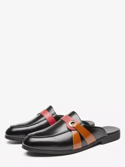 mules blanches à bout rond et boucle pantoufles sans talon