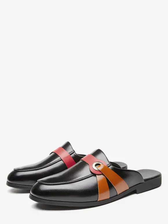 mules blanches à bout rond et boucle pantoufles sans talon