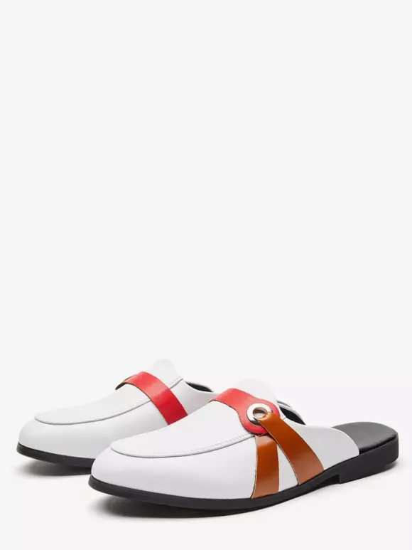 mules blanches à bout rond et boucle pantoufles sans talon
