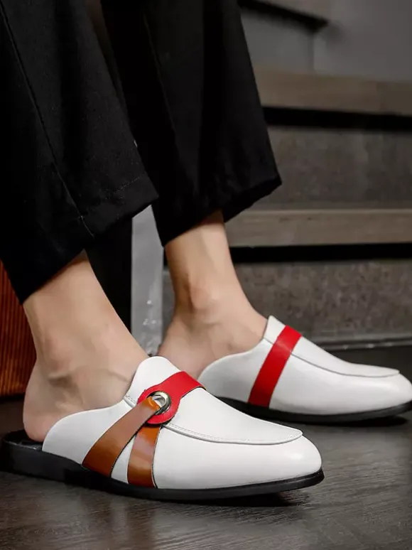 mules blanches à bout rond et boucle pantoufles sans talon