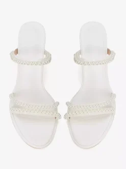 Mules de mariage blanches à bout ouvert et talons épais pour demoiselle d'honneur