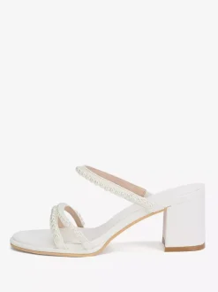 Mules de mariage blanches à bout ouvert et talons épais pour demoiselle d'honneur