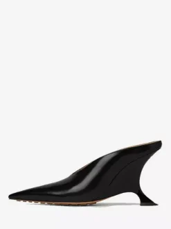 Mules noires à bout pointu pour femmes escarpins à enfiler avec talon