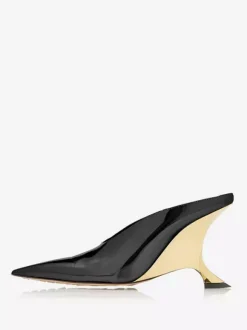 Mules noires à bout pointu pour femmes escarpins à enfiler avec talon
