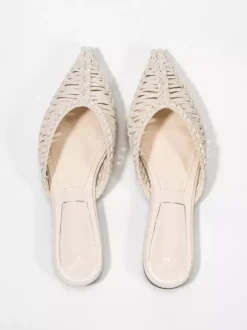 Mules plates à bout pointu pour femme sandales de plage dos nu en canne