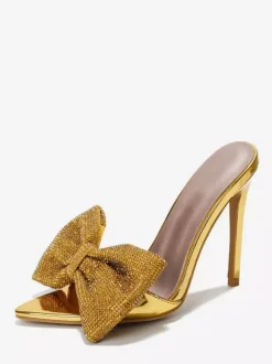 Mules à talons hauts avec strass et n艙ud bout ouvert escarpins à talons aiguilles et dos nu