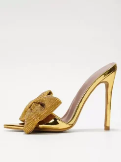 Mules à talons hauts avec strass et n艙ud bout ouvert escarpins à talons aiguilles et dos nu