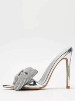 Mules à talons hauts avec strass et n艙ud bout ouvert escarpins à talons aiguilles et dos nu