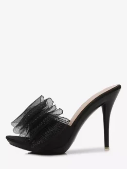 Mules à talons hauts blanches à bout ouvert et n艙ud escarpins dos nu pour femmes