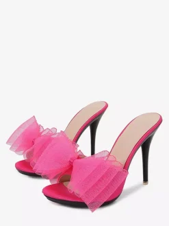 Mules à talons hauts blanches à bout ouvert et n艙ud escarpins dos nu pour femmes