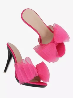 Mules à talons hauts blanches à bout ouvert et n艙ud escarpins dos nu pour femmes