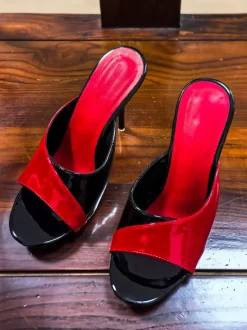 Mules à talons hauts pour femmes sandales à bout ouvert et à talons aiguilles style patchwork