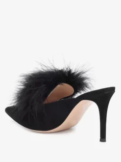 Mules À Talons Hauts Pour Femmes Bout Pointu En Fausse Plume