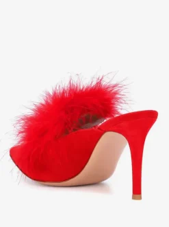 Mules À Talons Hauts Pour Femmes Bout Pointu En Fausse Plume