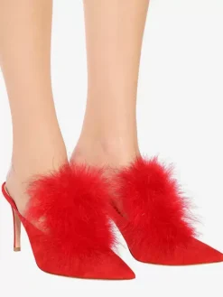 Mules À Talons Hauts Pour Femmes Bout Pointu En Fausse Plume