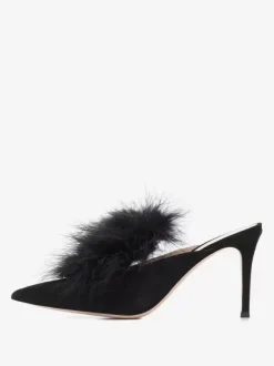 Mules À Talons Hauts Pour Femmes Bout Pointu En Fausse Plume