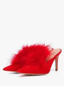 Mules À Talons Hauts Pour Femmes Bout Pointu En Fausse Plume