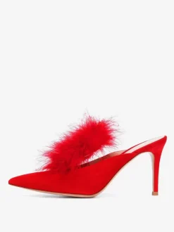 Mules À Talons Hauts Pour Femmes Bout Pointu En Fausse Plume