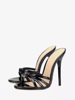 Mules à talons noirs en cuir PU à talon aiguille pour femmes