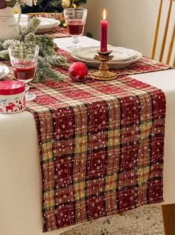 Nappe Costumes de vacances de Noël à carreaux de polyester en fibre de polyester de Noël rouge