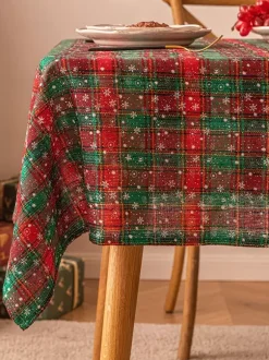 Nappe Costumes de vacances de Noël à carreaux de polyester en fibre de polyester de Noël vert foncé