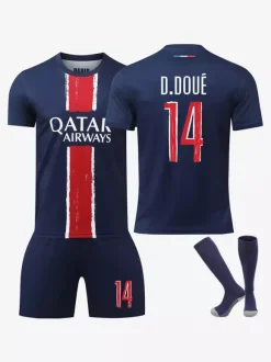 NO.2 HAKIMI NO.7 KVARATSKHELIA NO.10 DEMBÉLÉ NO.14 D. DOUÉ Maillot de Football Vêtements de Sport pour Hommes Ensembles de 3 Pièces