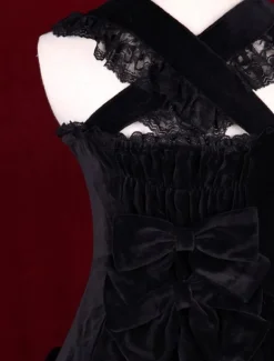 Noir rouge Ginghamn Lolita pull robe lacets multicouche Déguisements