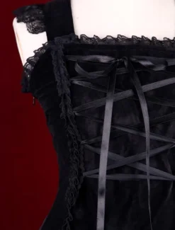 Noir rouge Ginghamn Lolita pull robe lacets multicouche Déguisements