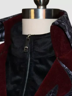 Noir Vintage Top Vintage Boutons Manches Longues Polyester Polyester Pardessus Rétro Costumes Pour Homme Bourgogne