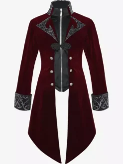 Noir Vintage Top Vintage Boutons Manches Longues Polyester Polyester Pardessus Rétro Costumes Pour Homme Bourgogne