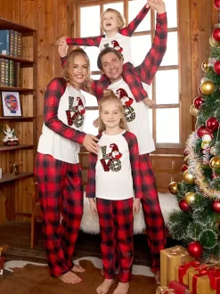 Noël Famille Pyjama Enfant Adulte Motif de Noël Top Pantalon 2 Pièces Cadeau Noël