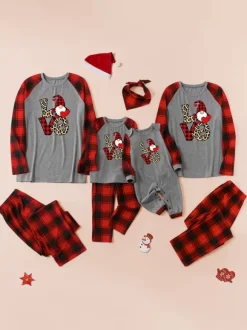 Noël Famille Pyjama Enfant Adulte Motif de Noël Top Pantalon 2 Pièces Cadeau Noël