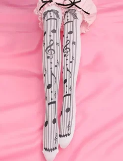 Note de musique noir chaussettes Sweet Lolita imprimé Jersey Lolita Déguisements Halloween