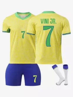 NO.7 VINI JR. Ensemble 3 pièces de vêtements de sport pour hommes avec imprimé de mots jaunes à manches courtes et blocs de couleurs