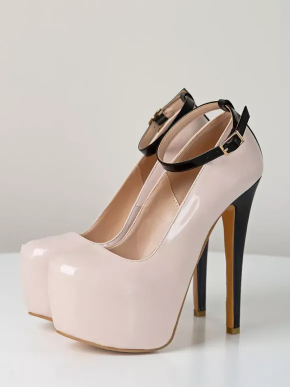Nude Sexy Chaussures Femmes Plateforme Amande Cheville Strap Pompes Talons Hauts