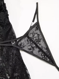Nuisette longue noire sexy gainante dos nu découpée en polyester lingerie