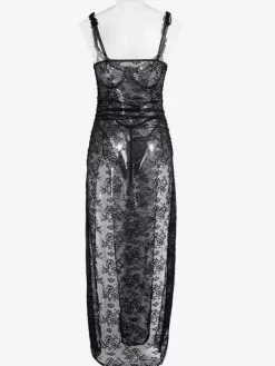 Nuisette longue noire sexy gainante dos nu découpée en polyester lingerie