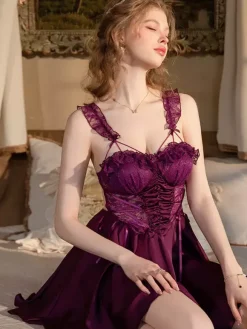 Nuisette de mariée en dentelle blanche dos nu en satin et satin lingerie femme
