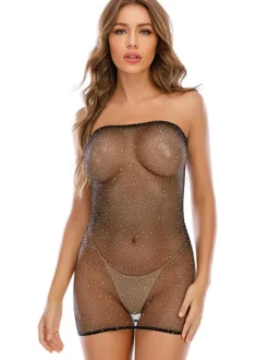 Nuisettes en Mousseline Femme Creusante Courte Moulante avec Epaule Dénudée Coupe Cintrée Unicolore Lingerie Sexy