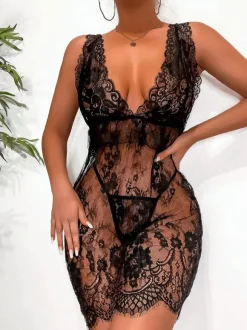 Nuisettes Femme Lingerie Sexy avec Bretelles à Col Décolleté en V Coupe Cintrée Unicolore
