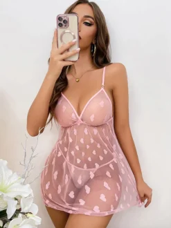 Nuisettes Lingerie Robe Femme Babydoll Rose Dentelle Tulle Sexy