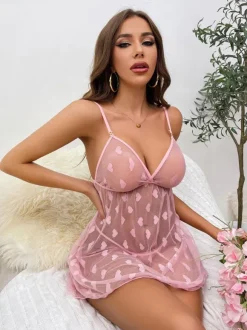 Nuisettes Lingerie Robe Femme Babydoll Rose Dentelle Tulle Sexy