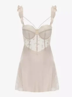 Nuisette sexy en dentelle champagne dos nu et tulle nuisette babydoll lingerie sexy