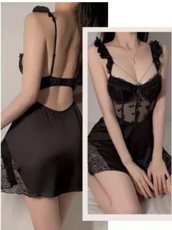 Nuisette sexy en dentelle champagne dos nu et tulle nuisette babydoll lingerie sexy