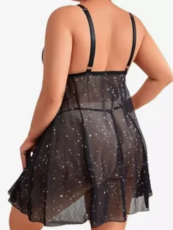 Nuisette sexy en maille noire 2 pièces pour femme grande taille