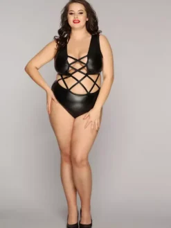 Nuisettes grandes tailles effet mouillé gaines noires croisées pour femmes nuisettes sexy