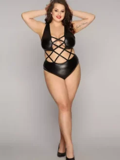 Nuisettes grandes tailles effet mouillé gaines noires croisées pour femmes nuisettes sexy