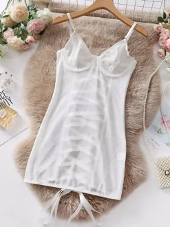Nuisettes Lingerie Babydoll Pour Femme Blanc Polyester Sexy