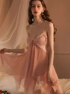 Nuisettes Lingerie pour femme Abricot Dentelle Superposée Polyester Vêtements de nuit sexy