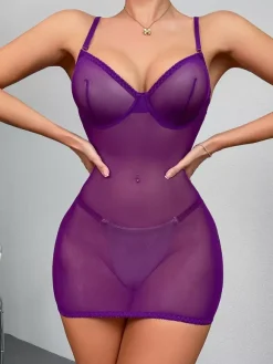 Nuisettes Lingerie Sexy Babydoll Violet Polyester Sexy